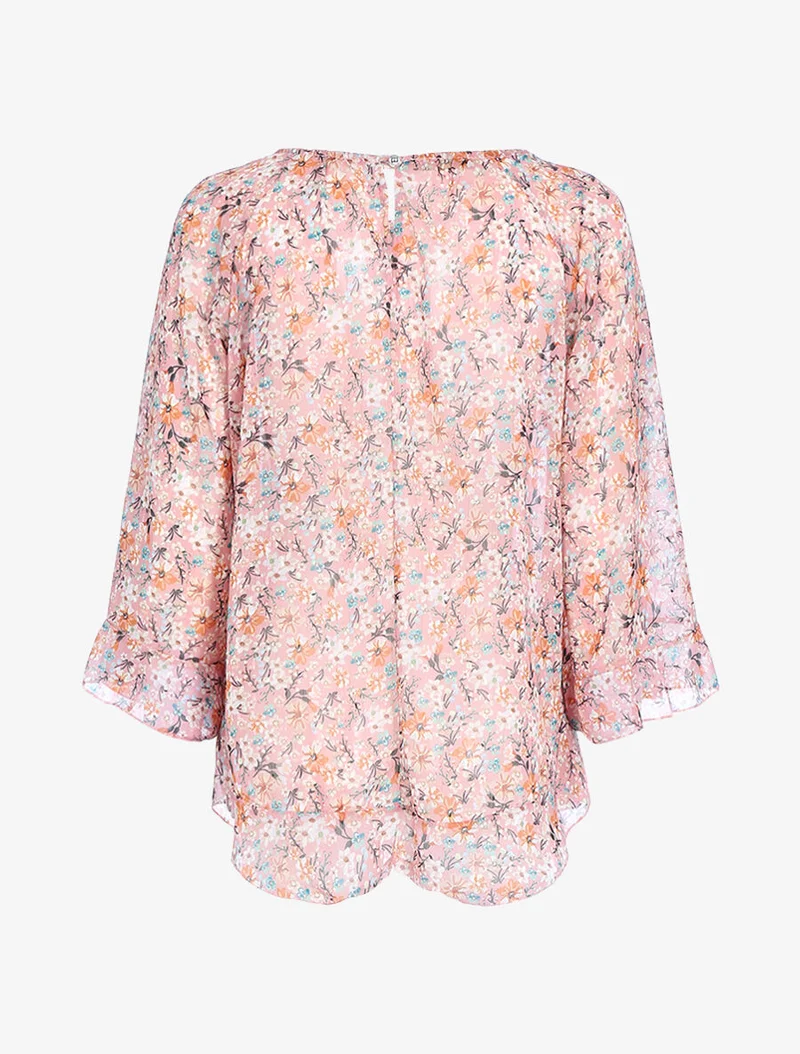 Transparente bedruckte fließende Bluse - Rose
