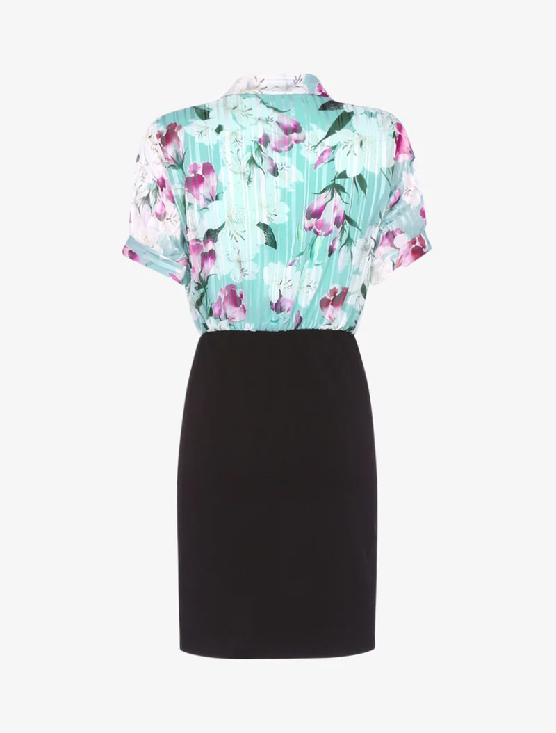 Kleid mit floral bedrucktem Oberteil - Grün