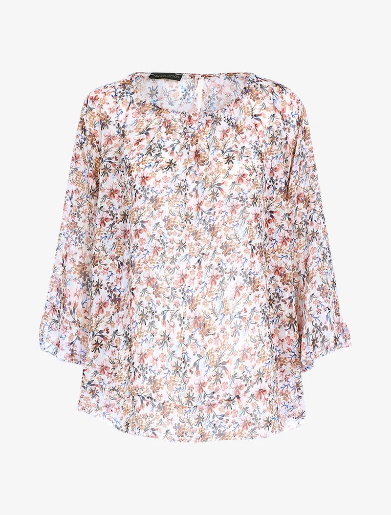 Transparente bedruckte fließende Bluse - Ecru