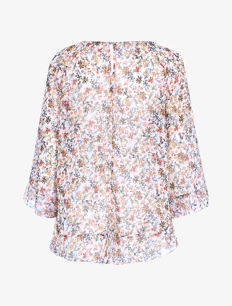 Transparente bedruckte fließende Bluse - Ecru