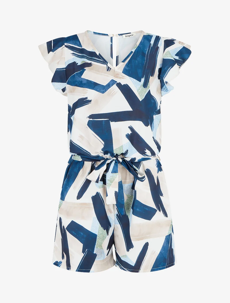 Kurzärmeliger, verspielter Jumpsuit mit Rüschen - Marine
