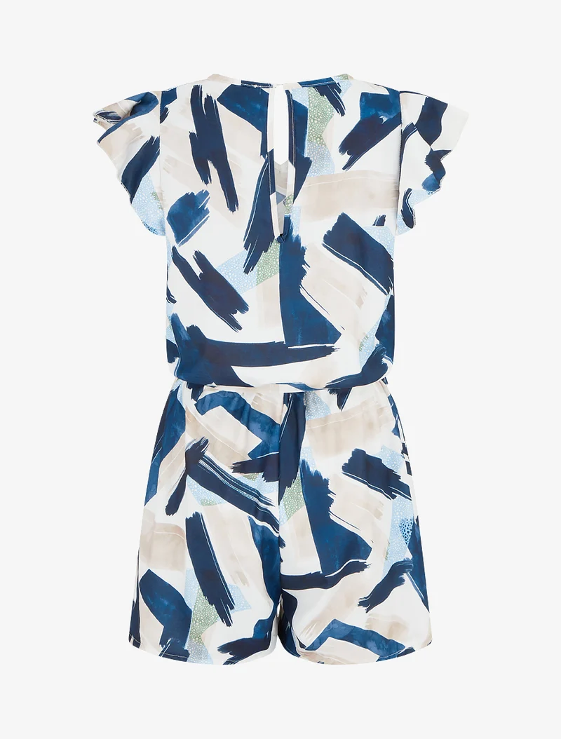 Kurzärmeliger, verspielter Jumpsuit mit Rüschen - Marine