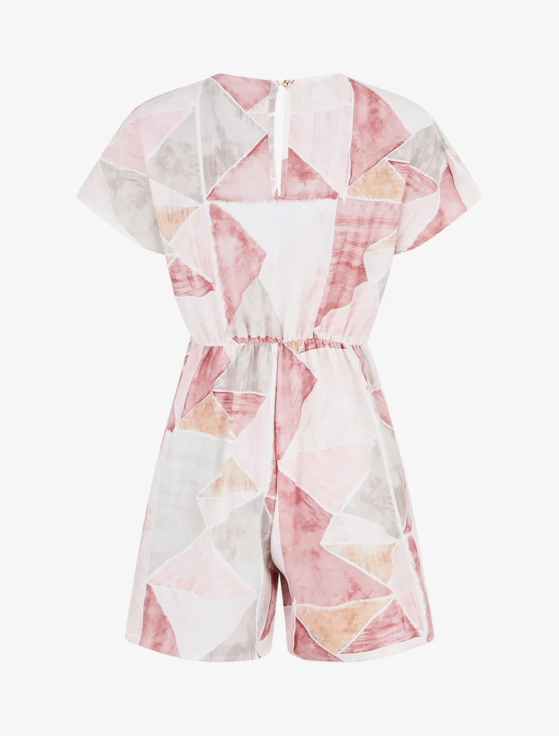 Gerade geschnittener Kurzarm-Overall mit Fantasiemuster - Rose