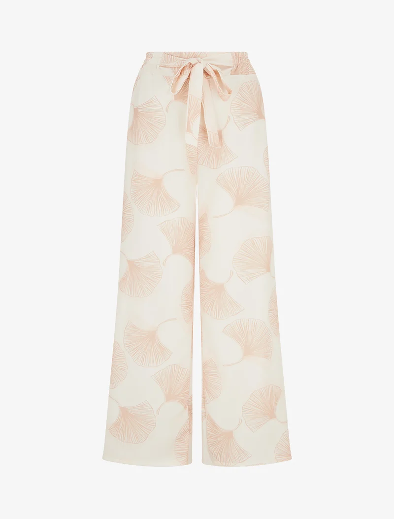 Fließende Hose mit Ginko-Print - Beige