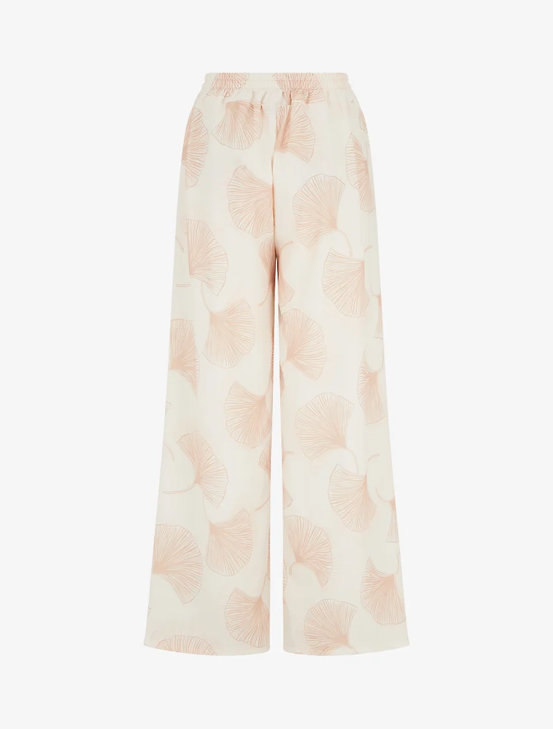 Fließende Hose mit Ginko-Print - Beige
