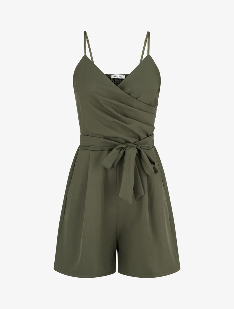 Fließender Jumpsuit mit schmalen Trägern - Kaki
