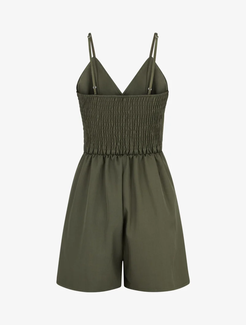 Fließender Jumpsuit mit schmalen Trägern - Kaki