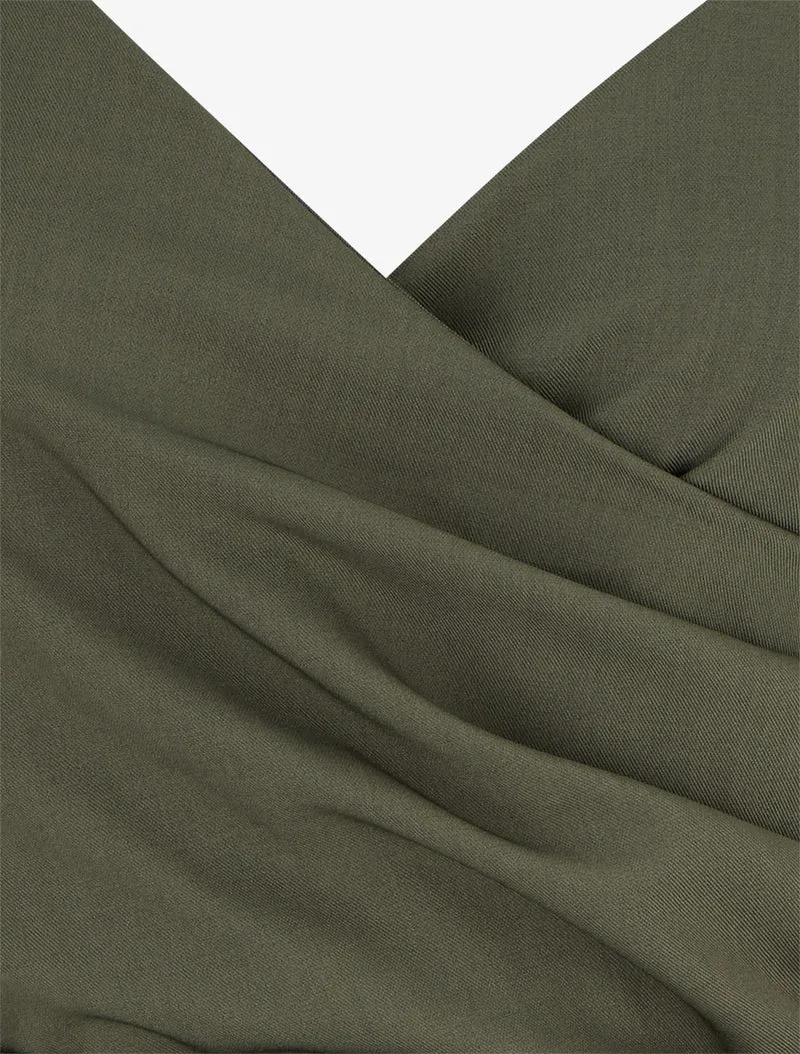 Fließender Jumpsuit mit schmalen Trägern - Kaki