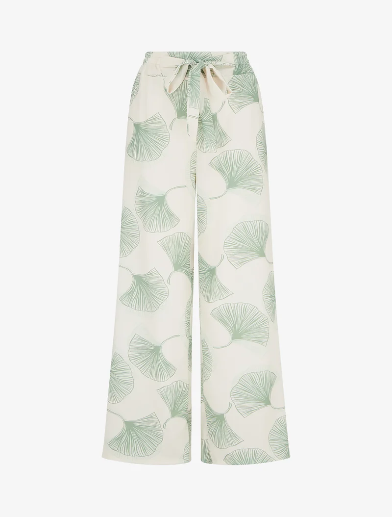 Fließende Hose mit Ginko-Print - Kaki