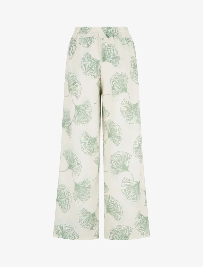 Fließende Hose mit Ginko-Print - Kaki