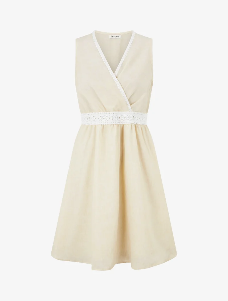 Midikleid mit besticktem Band - Beige
