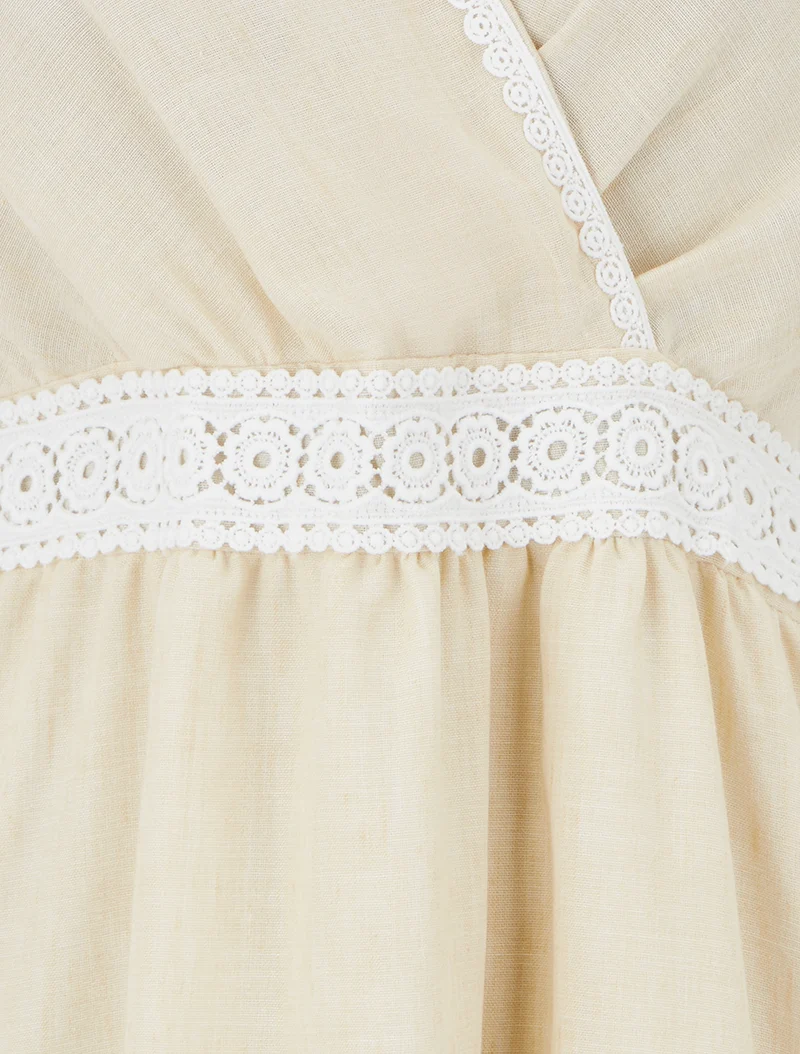 Midikleid mit besticktem Band - Beige