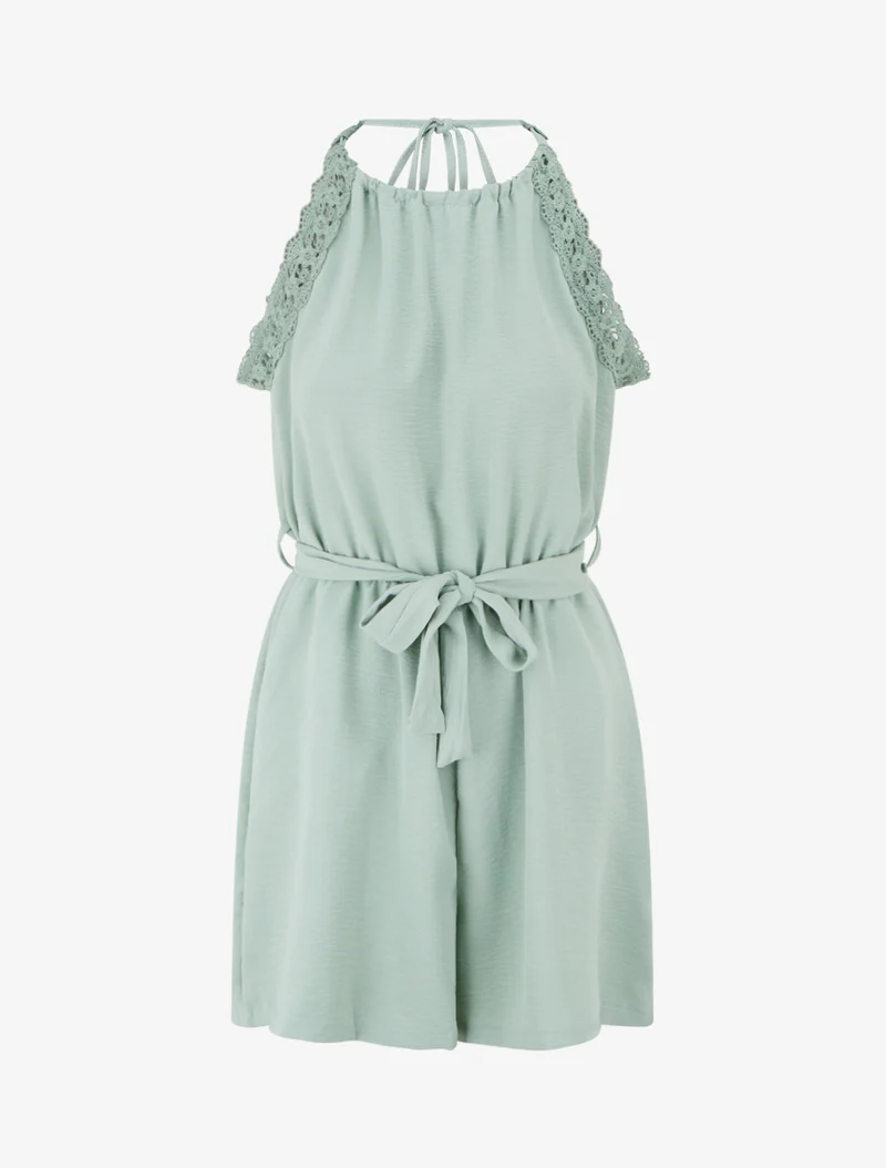 Spitzen-Jumpsuit mit offenem Rücken - Wassergrün