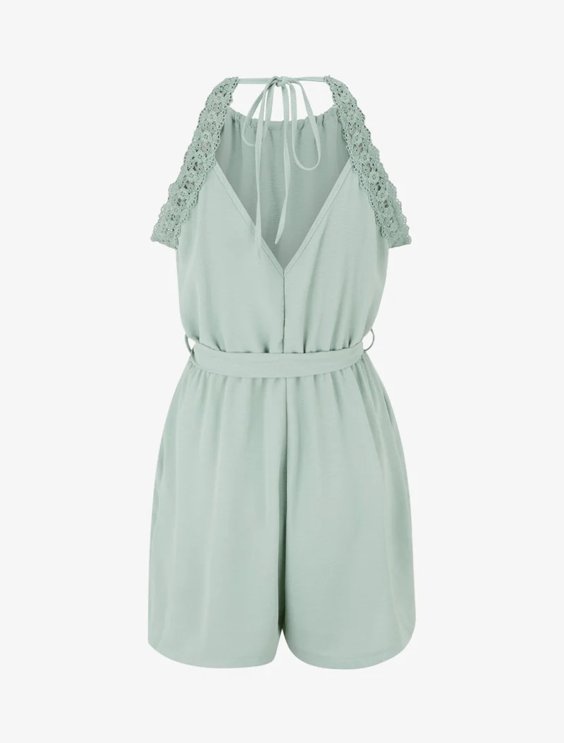 Spitzen-Jumpsuit mit offenem Rücken - Wassergrün