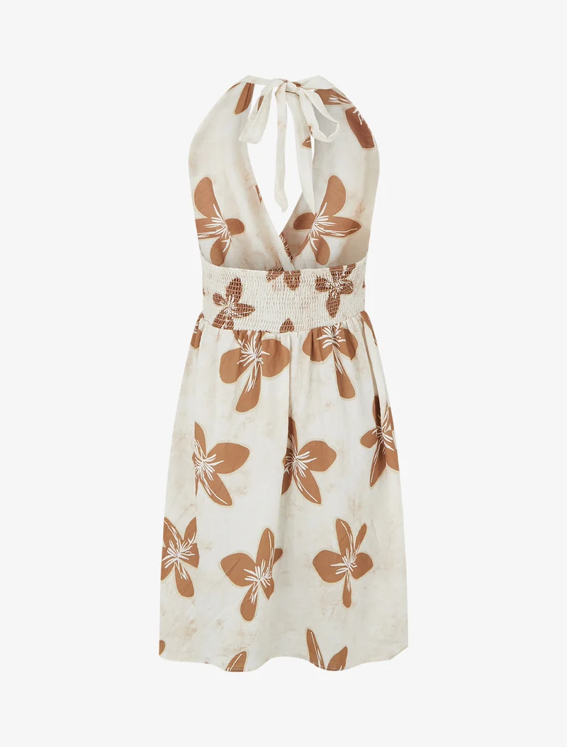 Rückenfreies Midikleid mit großem Blumenmuster - Terrakotta