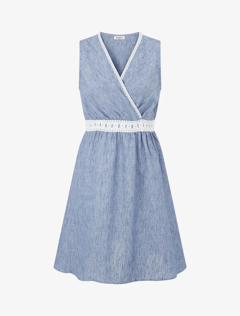 Midikleid mit besticktem Band - Blau