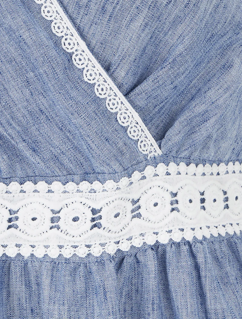 Midikleid mit besticktem Band - Blau