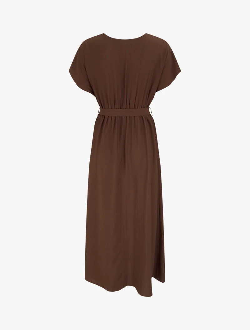 Langärmeliges Kleid mit fantasievollem Kragen - Braun