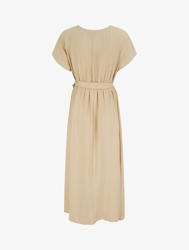 Langärmeliges Kleid mit fantasievollem Kragen - Beige