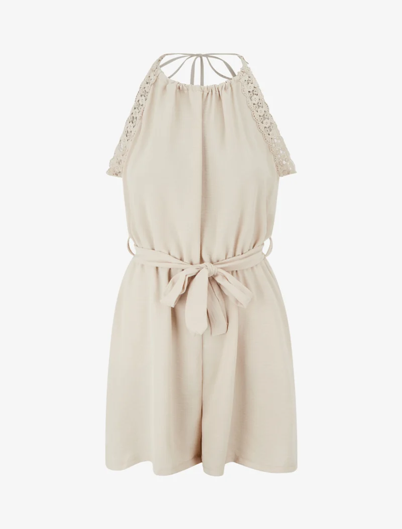 Spitzen-Jumpsuit mit offenem Rücken - Beige