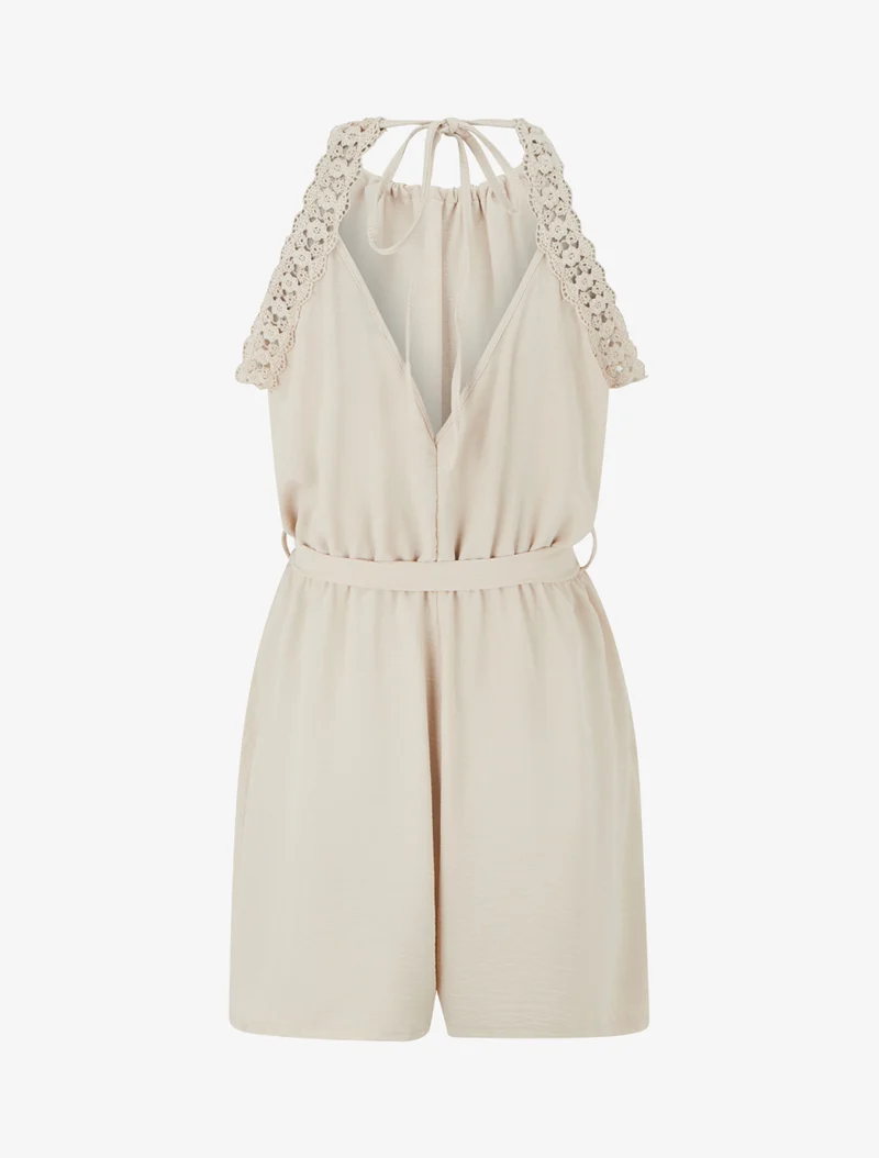 Spitzen-Jumpsuit mit offenem Rücken - Beige