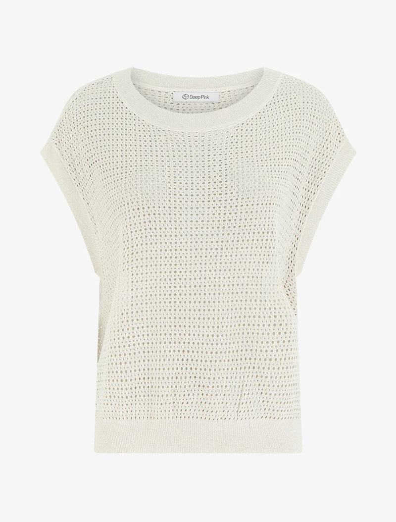 Durchbrochenes und schimmerndes Feinstrick-Top - Beige