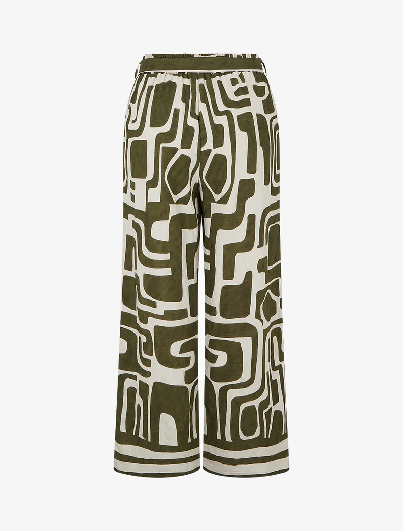Gerade geschnittene Hose mit Gummizug und Fantasiemuster. - Kaki