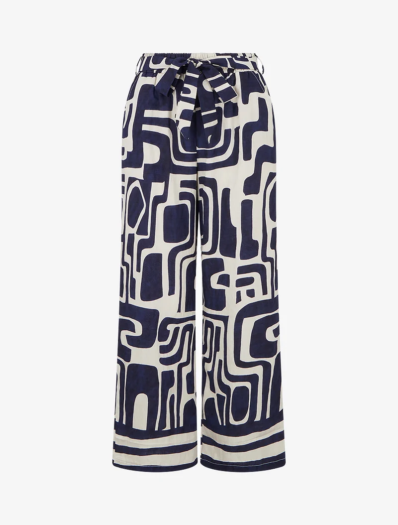 Gerade geschnittene Hose mit Gummizug und Fantasiemuster. - Marine