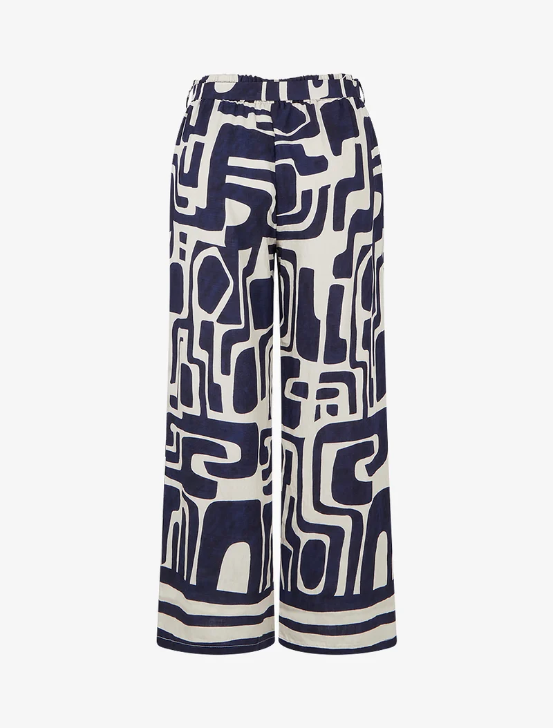 Gerade geschnittene Hose mit Gummizug und Fantasiemuster. - Marine