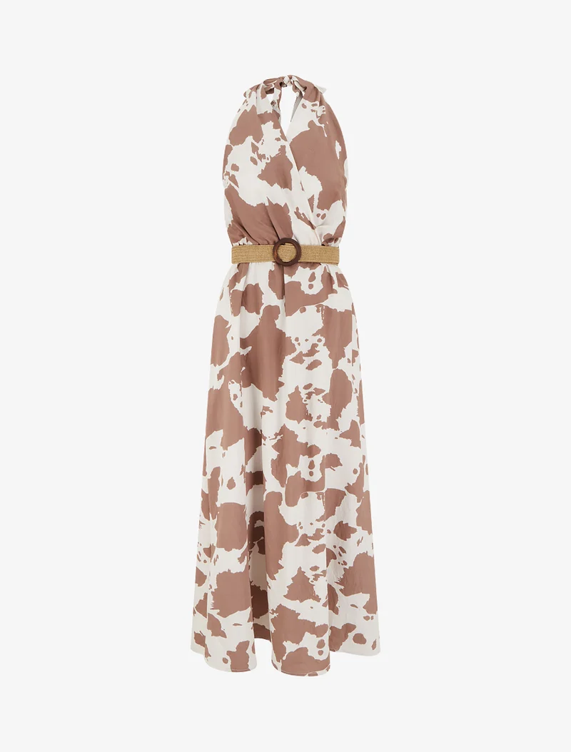 Rückenfreies langes Kleid mit Kuhmuster - Maulwurf