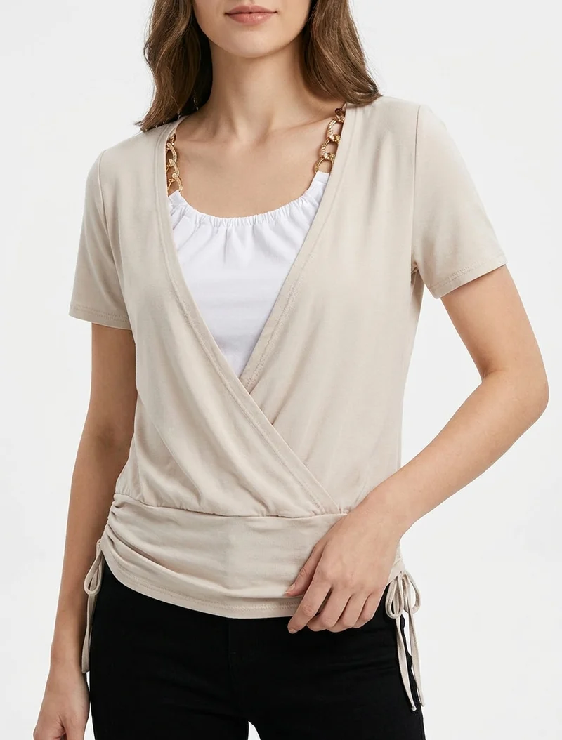 Oberteil mit Kettenschichtungseffekt - Beige