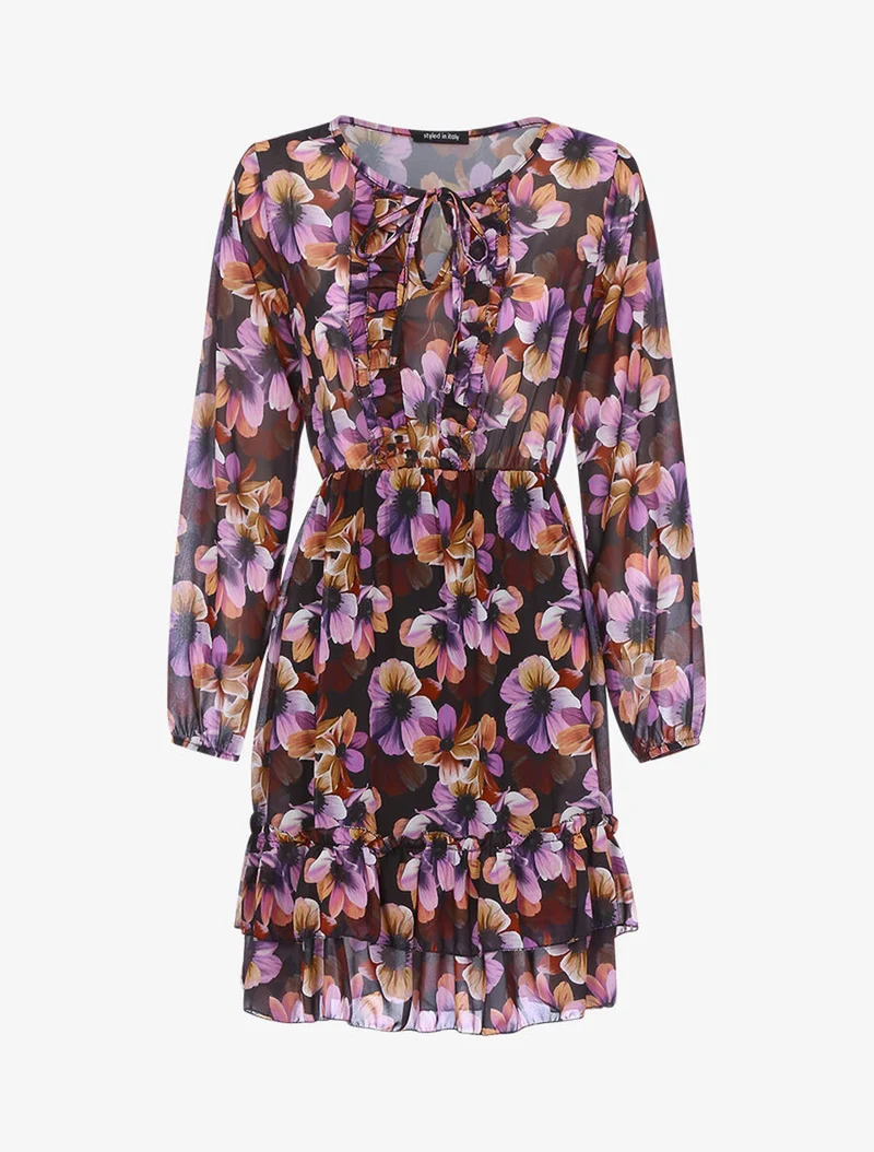 Rüschenblumenkleid - Schwarz/Violett