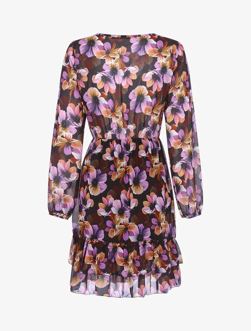 Rüschenblumenkleid - Schwarz/Violett