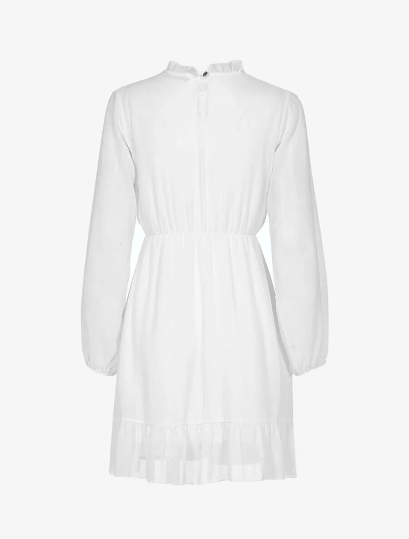 Rüschenkleid mit Stehkragen - Weiß
