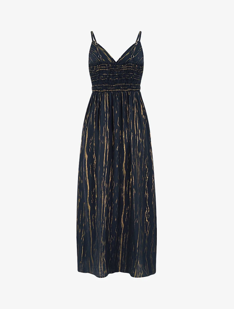 Unifarbenes elastisches Kleid mit schimmerndem Detail - Mitternachtsblau