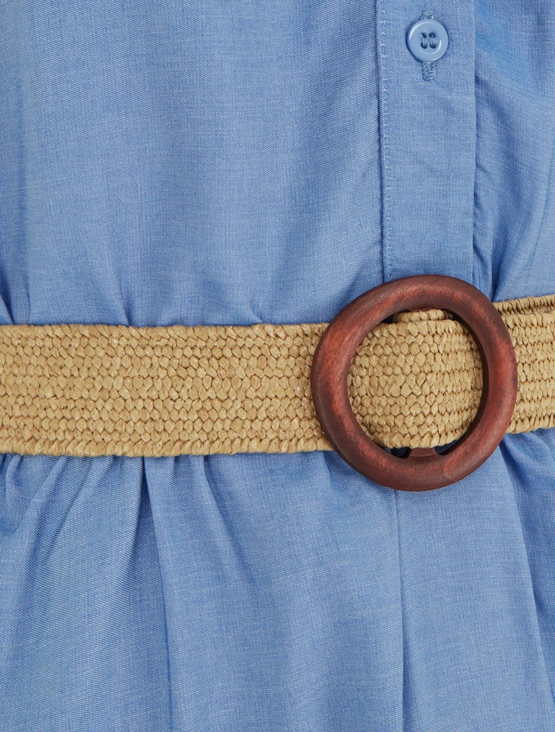 Ärmelloses langes Kleid mit Knopfkragen - Hellblau