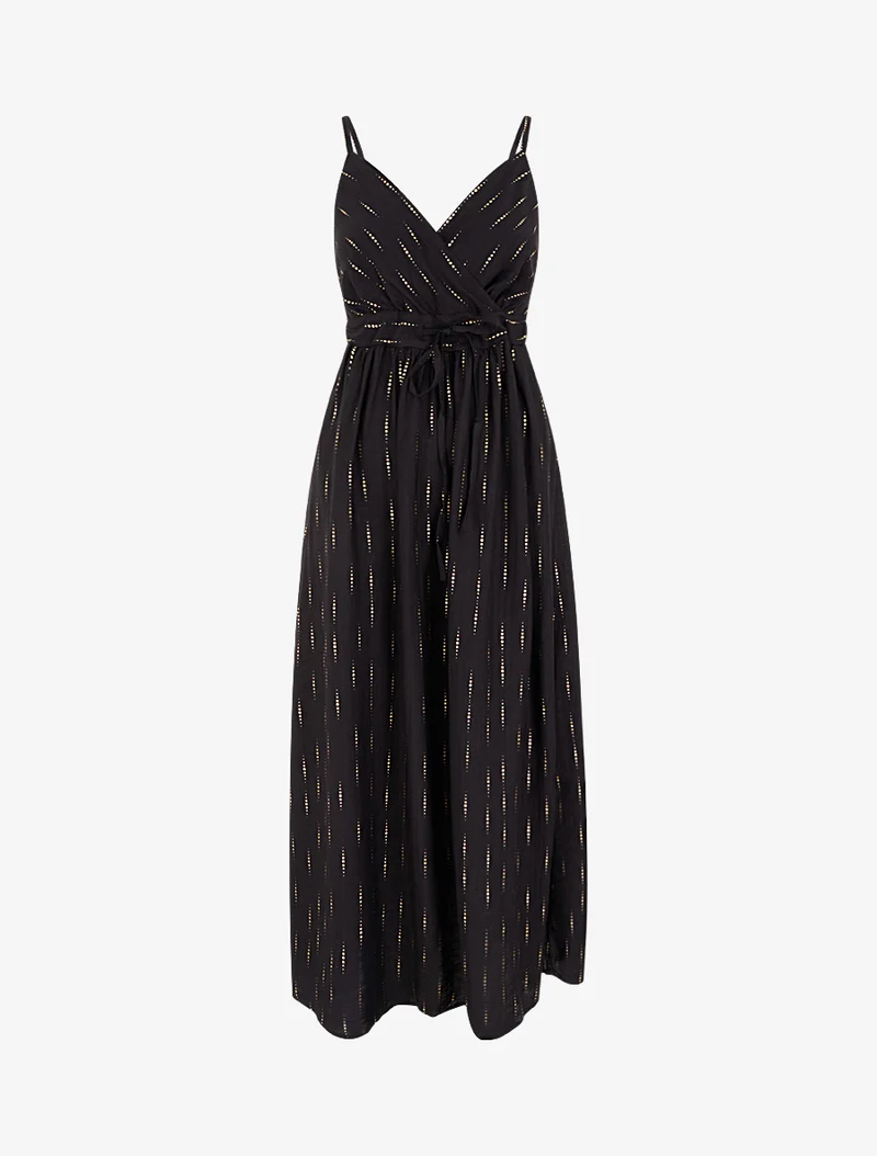 Einfarbiges elastisches Kleid mit schimmerndem Detail - Schwarz