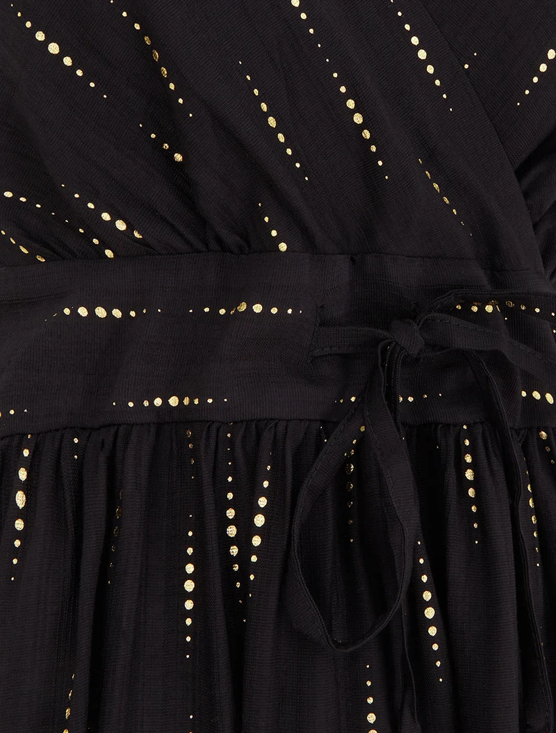 Einfarbiges elastisches Kleid mit schimmerndem Detail - Schwarz