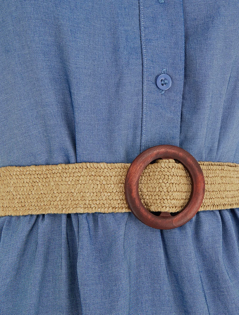 Ärmelloses langes Kleid mit Knopfkragen - Dunkelblau