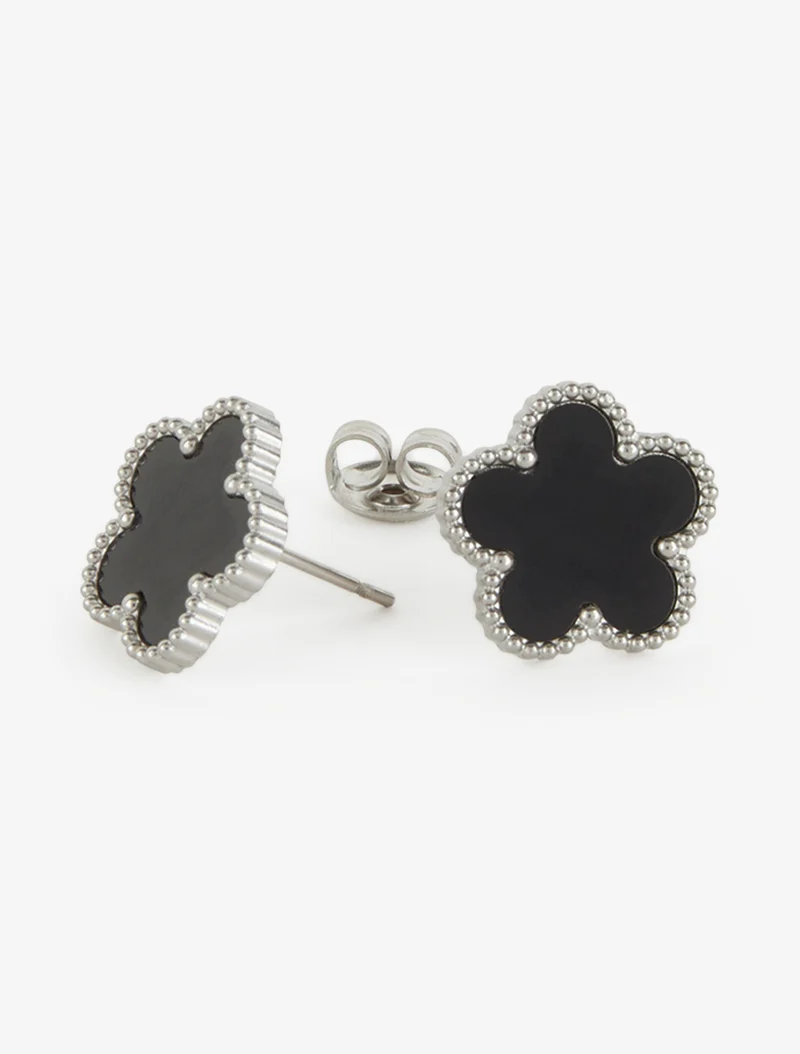 Ohrstecker Blumen schwarzer Emaille - Geld