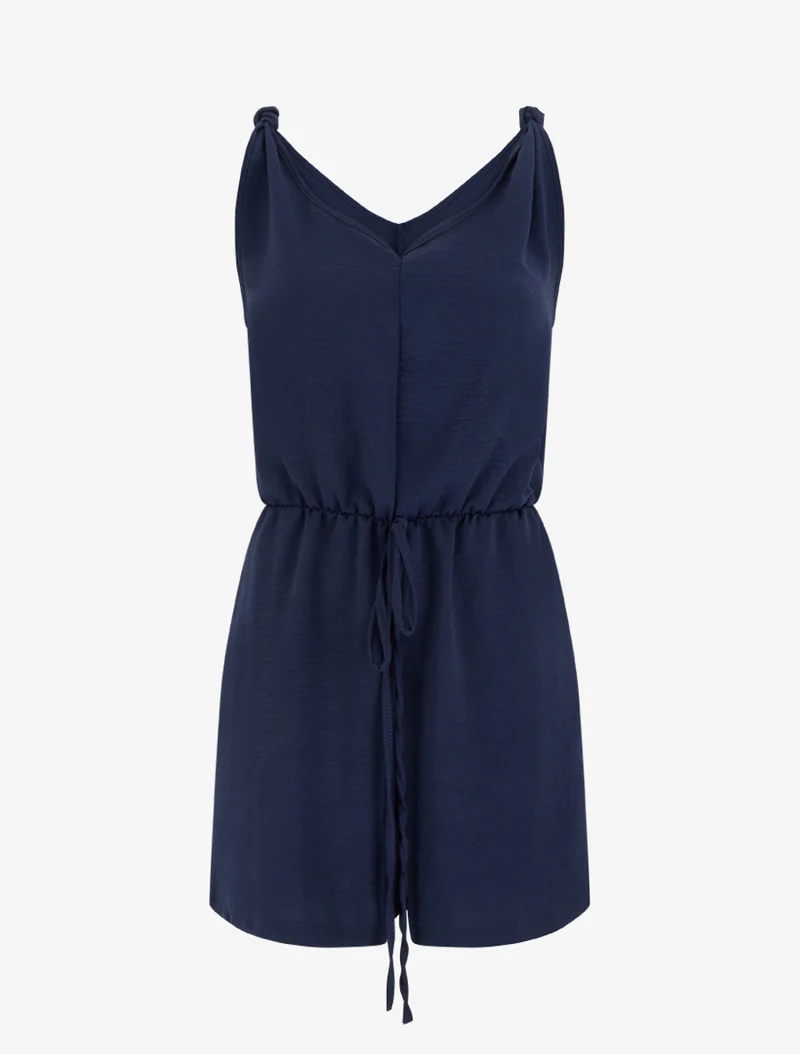 Einfarbiger Jumpsuit mit elastischer Taille - Marine