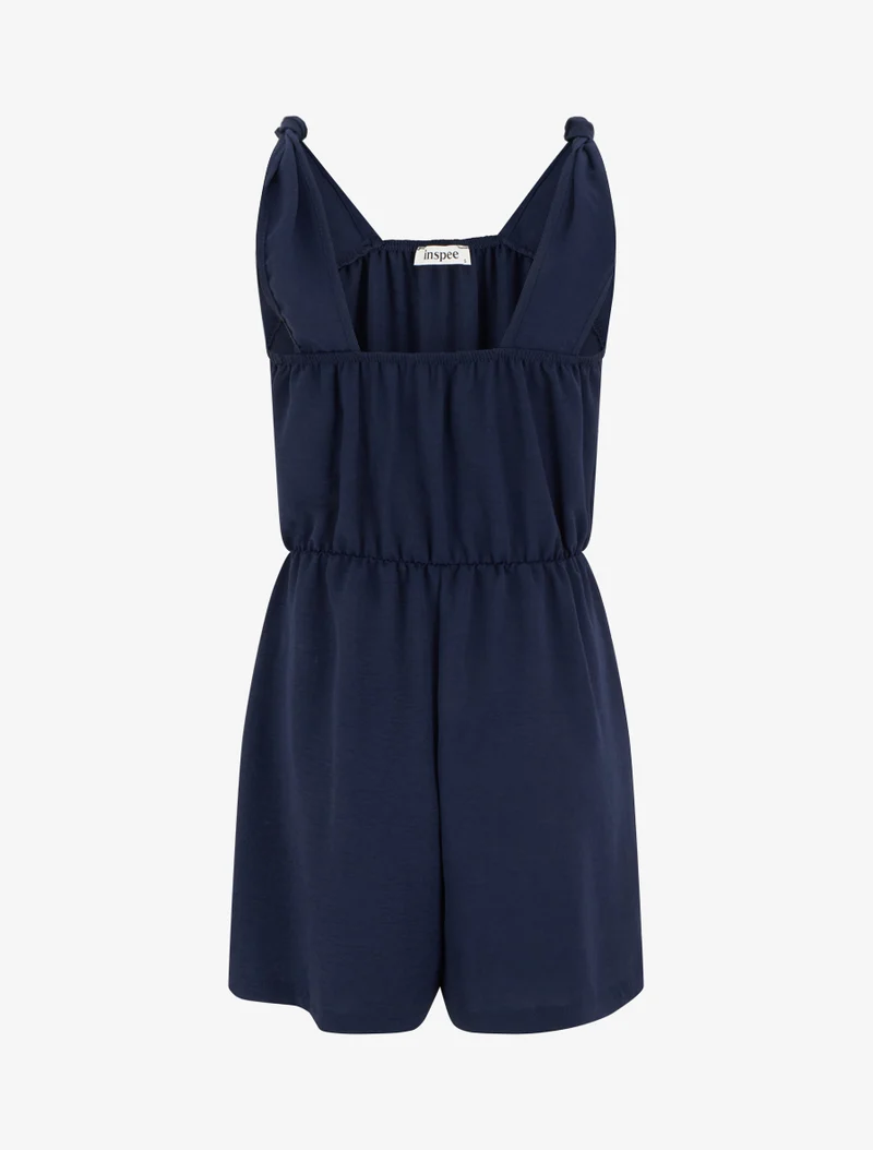 Einfarbiger Jumpsuit mit elastischer Taille - Marine