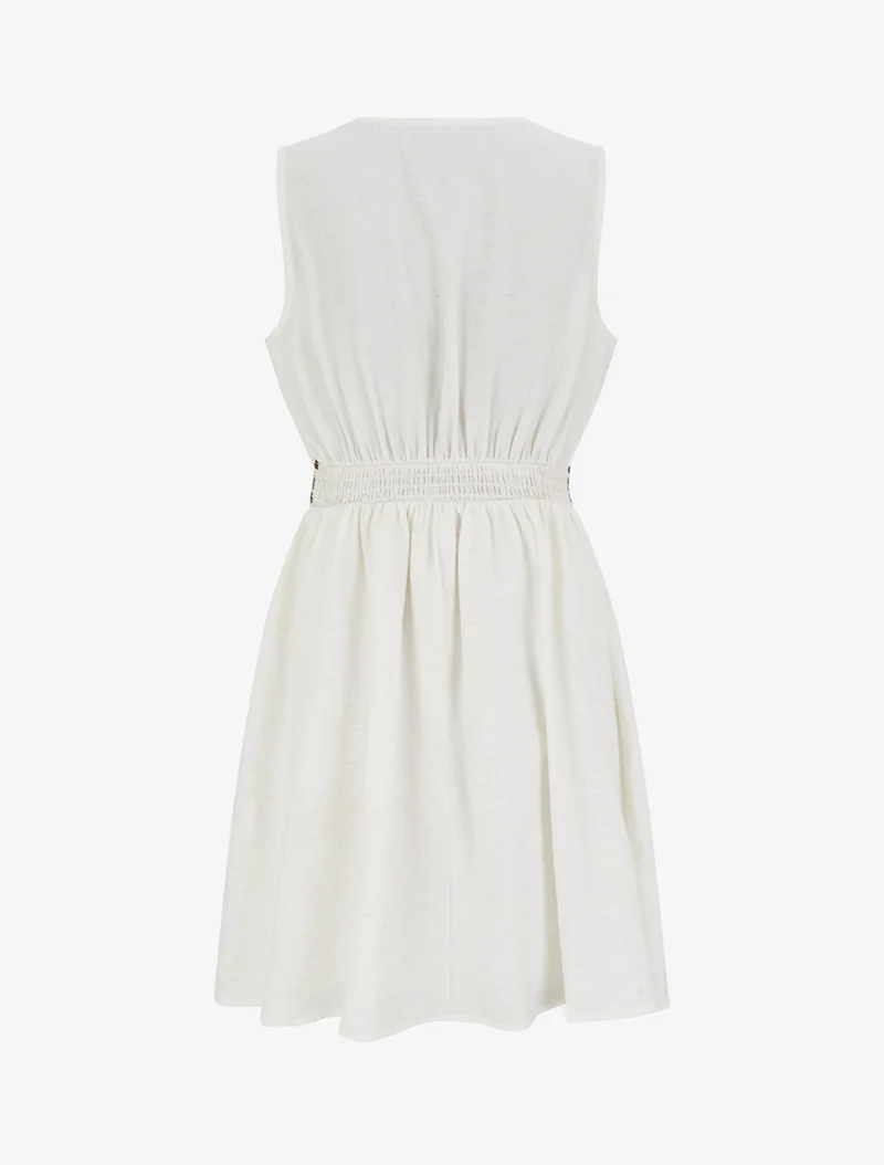 Midikleid aus Leinen mit besticktem Mieder - Ecru