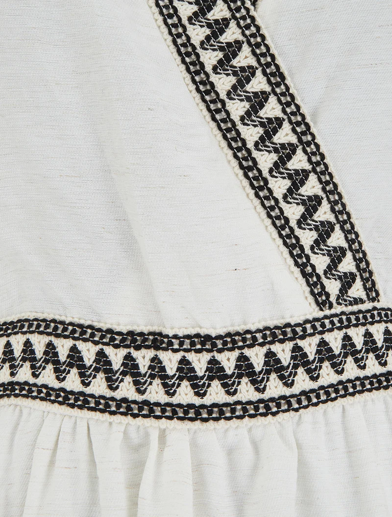 Midikleid aus Leinen mit besticktem Mieder - Ecru