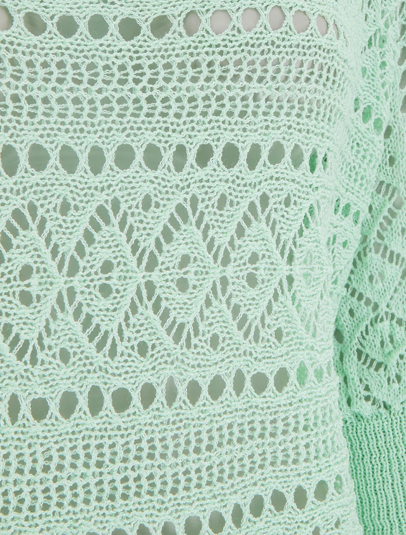 Gestricktes Oberteil mit Lochmuster - Wassergrün