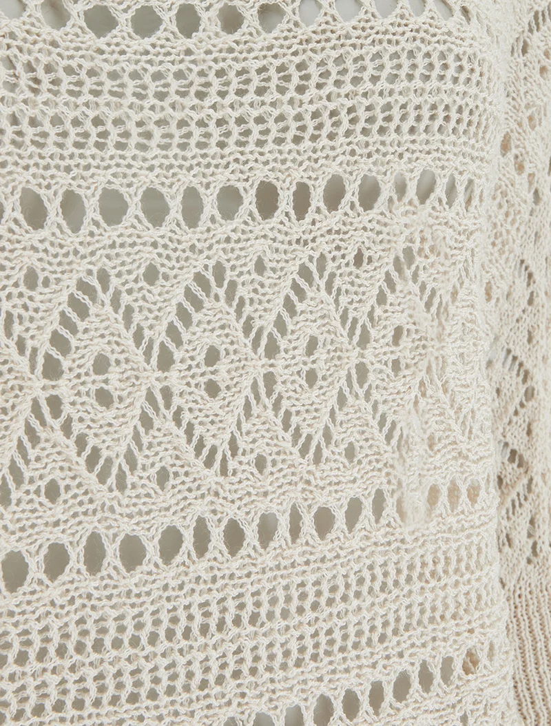 Gestricktes Oberteil mit Lochmuster - Beige