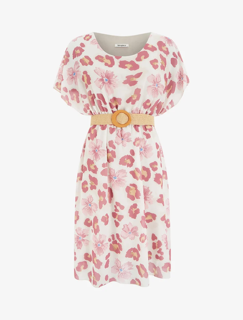 Midikleid mit Blumenmuster und kurzen Ärmeln - Rose