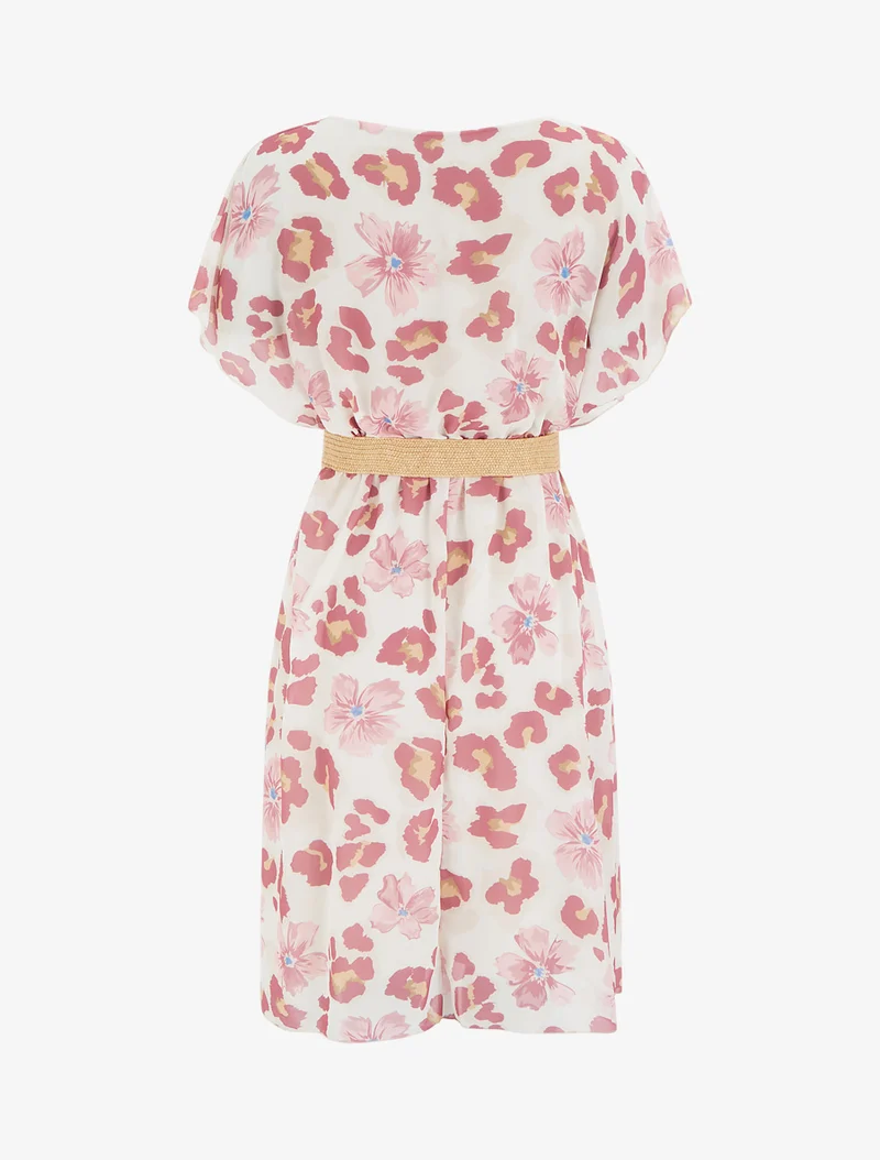 Midikleid mit Blumenmuster und kurzen Ärmeln - Rose