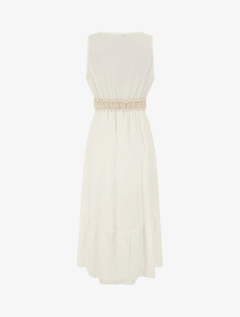 Langes Kleid mit Paisley-Stickerei-Muster - Ecru