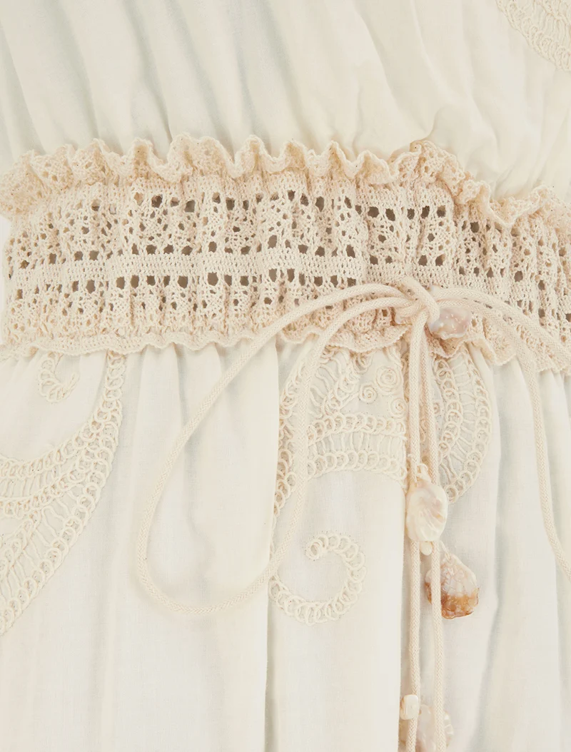 Langes Kleid mit Paisley-Stickerei-Muster - Ecru